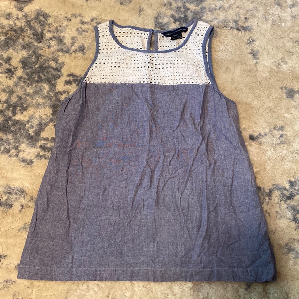 Chambray and white eyelet French Connection tank size 4